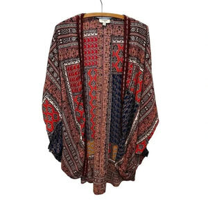 Umgee Women's Multicolor Open Front Paisley Print Kimono Poncho Size M/L